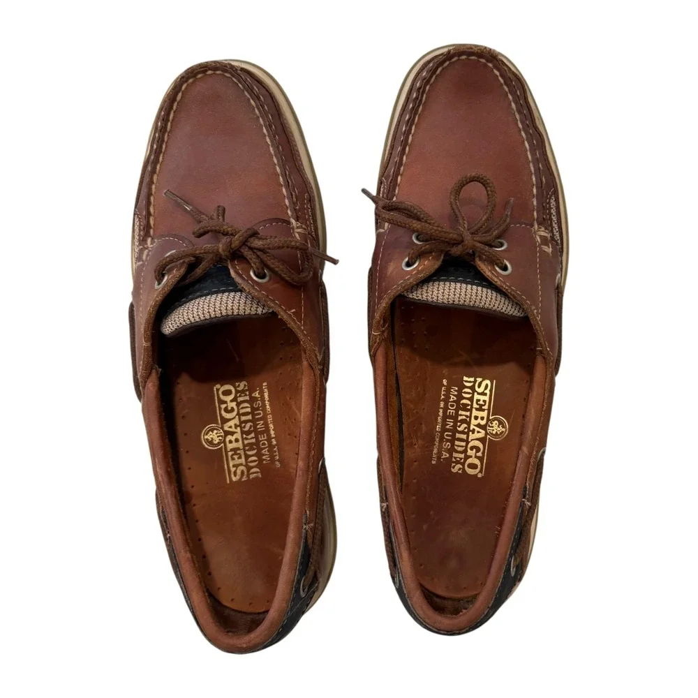 Vintage Sebago Clovehitch II Leather Boat Shoes Mens 9 N Narrow Brown USA Made